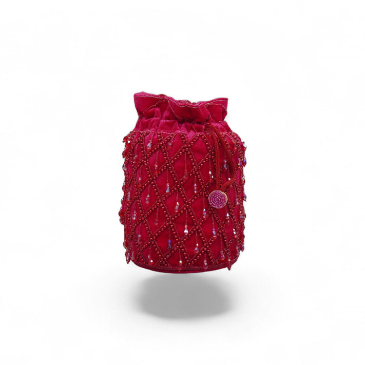 Wedding handbags, potlis & clutches — Ruby Trellis beaded velvet potli