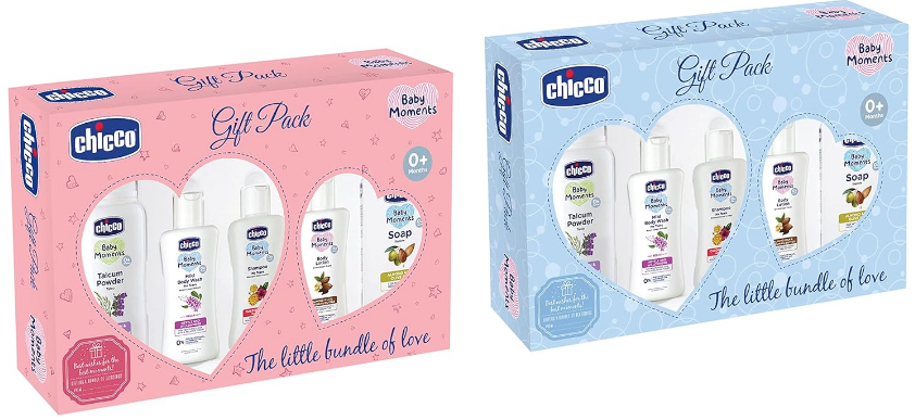 Baby gift sets — premium Chicco and Sebamed bath and grooming hampers for baby showers and newborns at Manglam World