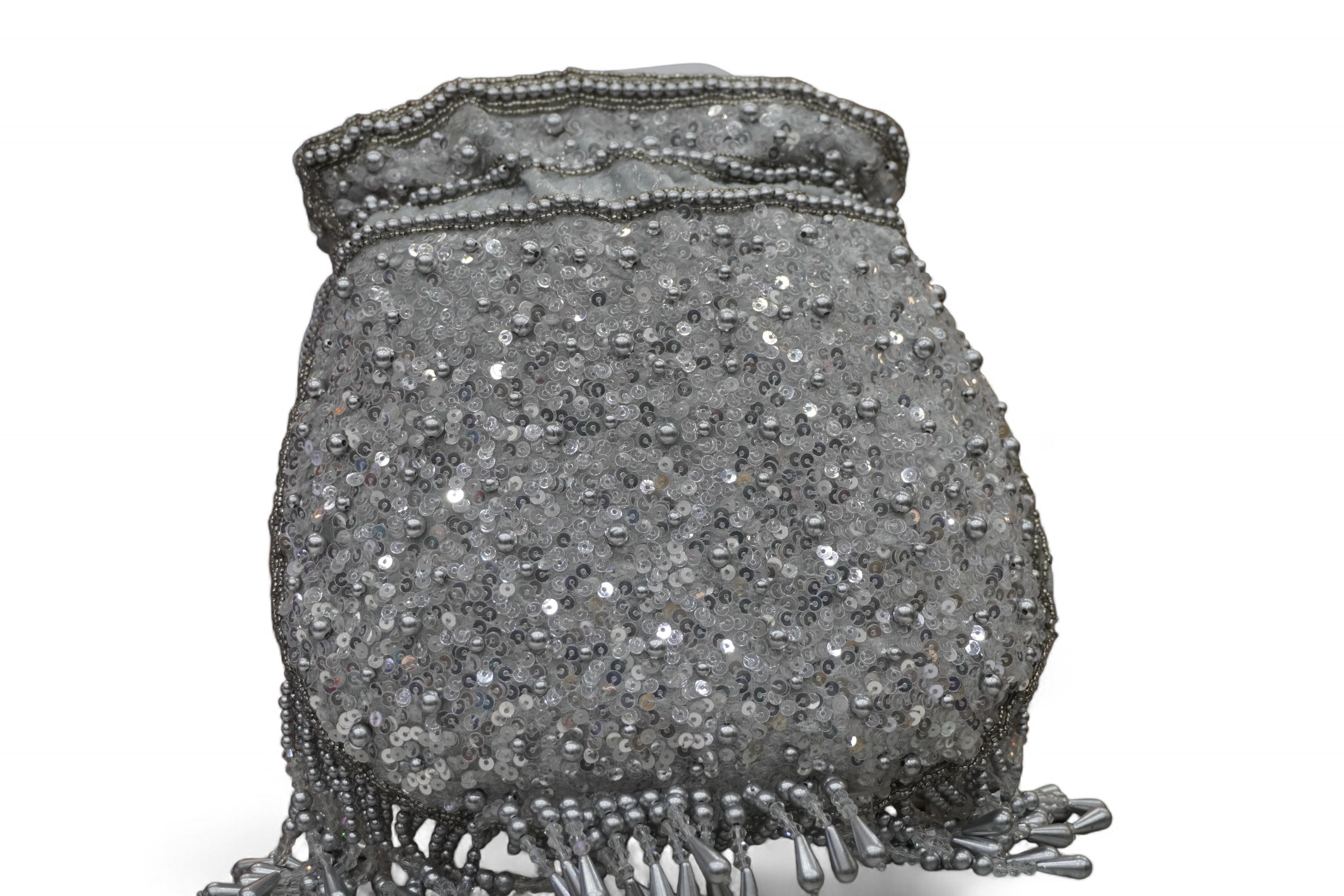 Silver Radiance Handcrafted Beaded Potli Bag