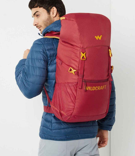 Wildcraft Verge 2 45 L hiking rucksack in Red - angled view