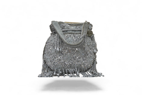 Silver Radiance Handcrafted Beaded Potli Bag