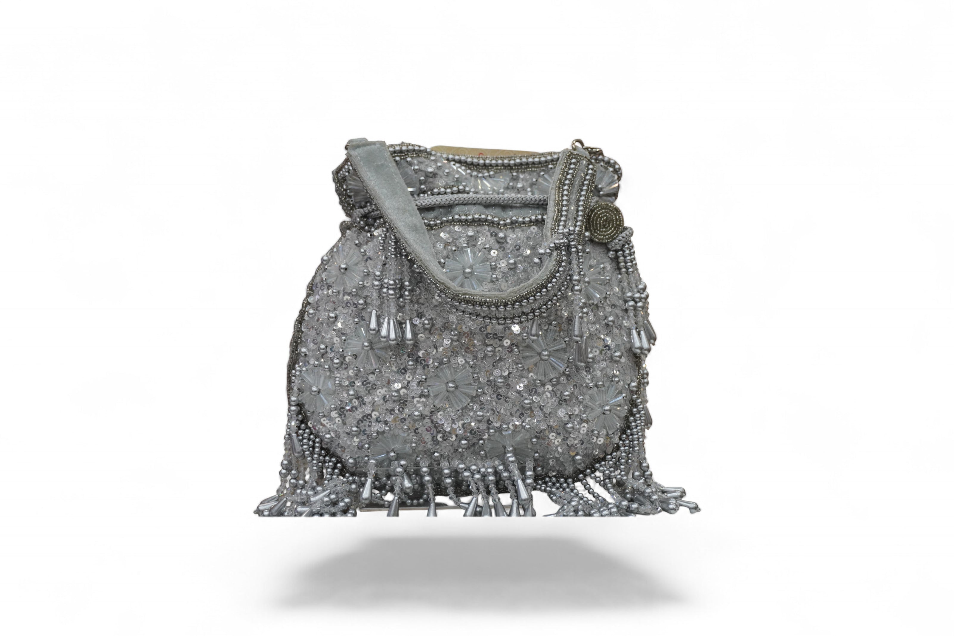 Silver Radiance Handcrafted Beaded Potli Bag