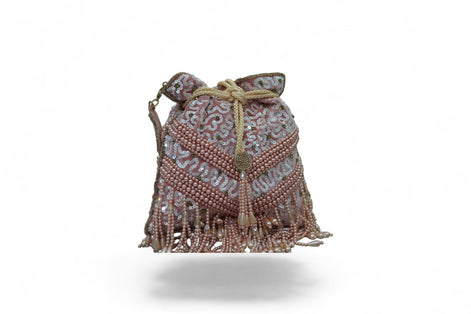 Rosé Pearl Fringe Sequin Potli Bag