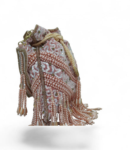 Rosé Pearl Fringe Sequin Potli Bag