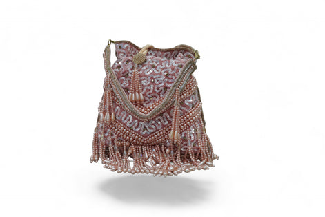Rosé Pearl Fringe Sequin Potli Bag