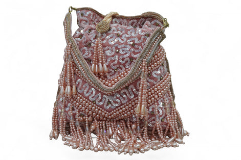 Rosé Pearl Fringe Sequin Potli Bag