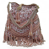 Rosé Pearl Fringe Sequin Potli Bag — detail