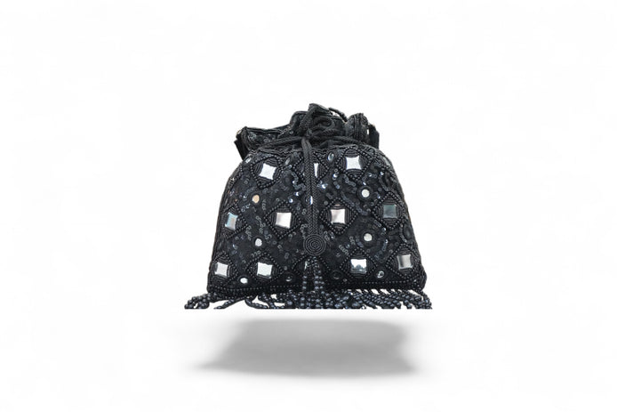 Midnight Sheesha Mirror-Work Potli Bag