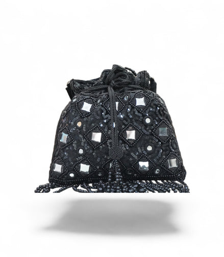 Midnight Sheesha Mirror-Work Potli Bag