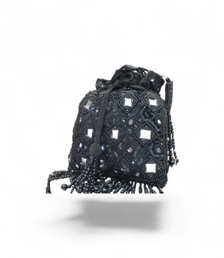 Midnight Sheesha Mirror-Work Potli Bag