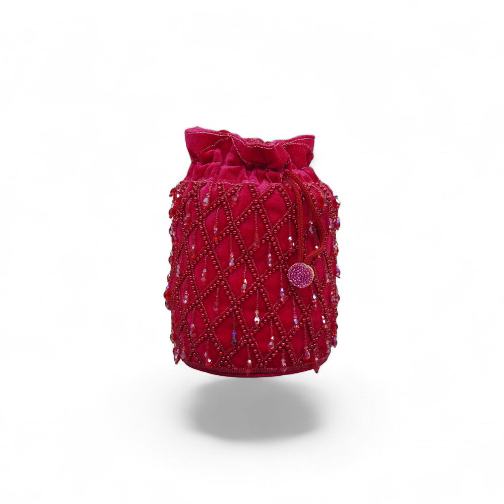 Ruby Trellis Beaded Velvet Potli — front