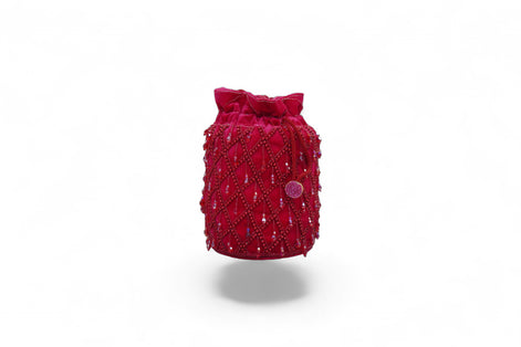 Ruby Trellis Beaded Velvet Potli