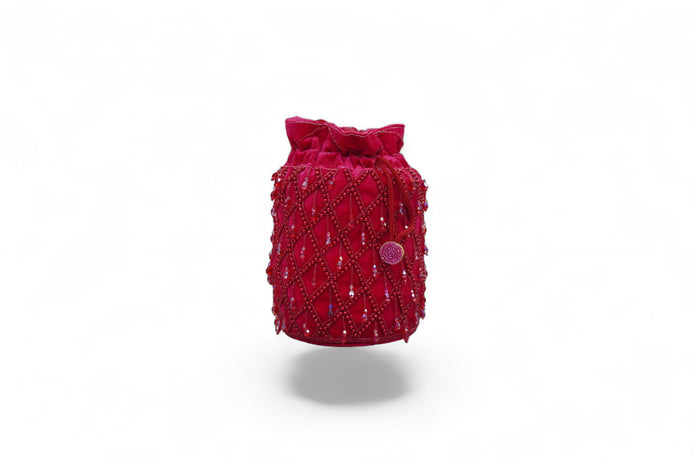Ruby Trellis Beaded Velvet Potli