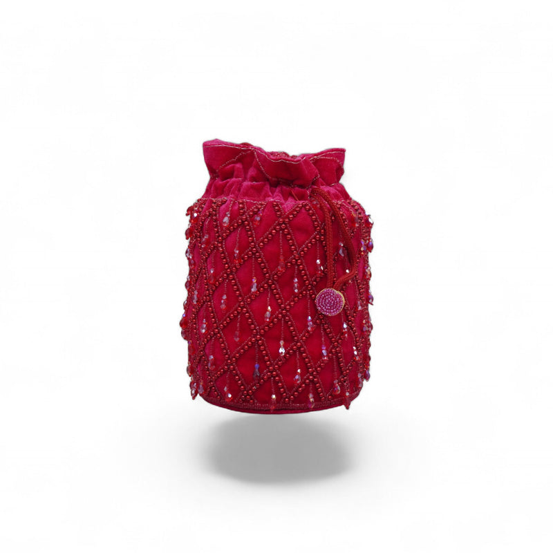 Ruby Trellis Beaded Velvet Potli — front