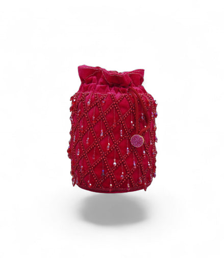 Ruby Trellis Beaded Velvet Potli