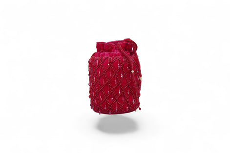 Ruby Trellis Beaded Velvet Potli