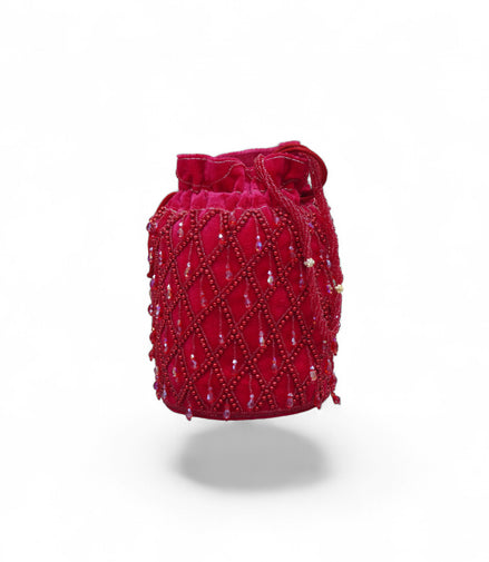 Ruby Trellis Beaded Velvet Potli