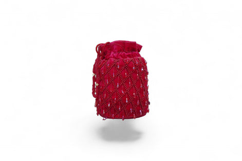 Ruby Trellis Beaded Velvet Potli