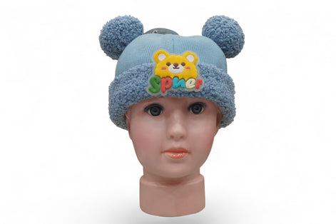 Adorable Blue Teddy Pom-Pom Winter Cap for Babies