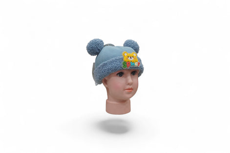 Adorable Blue Teddy Pom-Pom Winter Cap for Babies