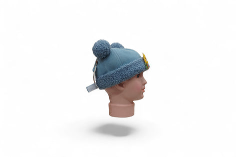 Adorable Blue Teddy Pom-Pom Winter Cap for Babies