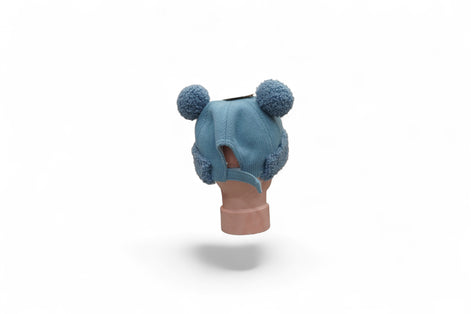 Adorable Blue Teddy Pom-Pom Winter Cap for Babies