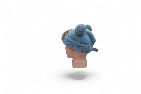 Adorable Blue Teddy Pom-Pom Winter Cap for Babies