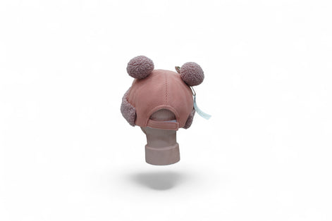 Blush Pink Teddy Ears Knit Cap with Pom-Poms for Kids