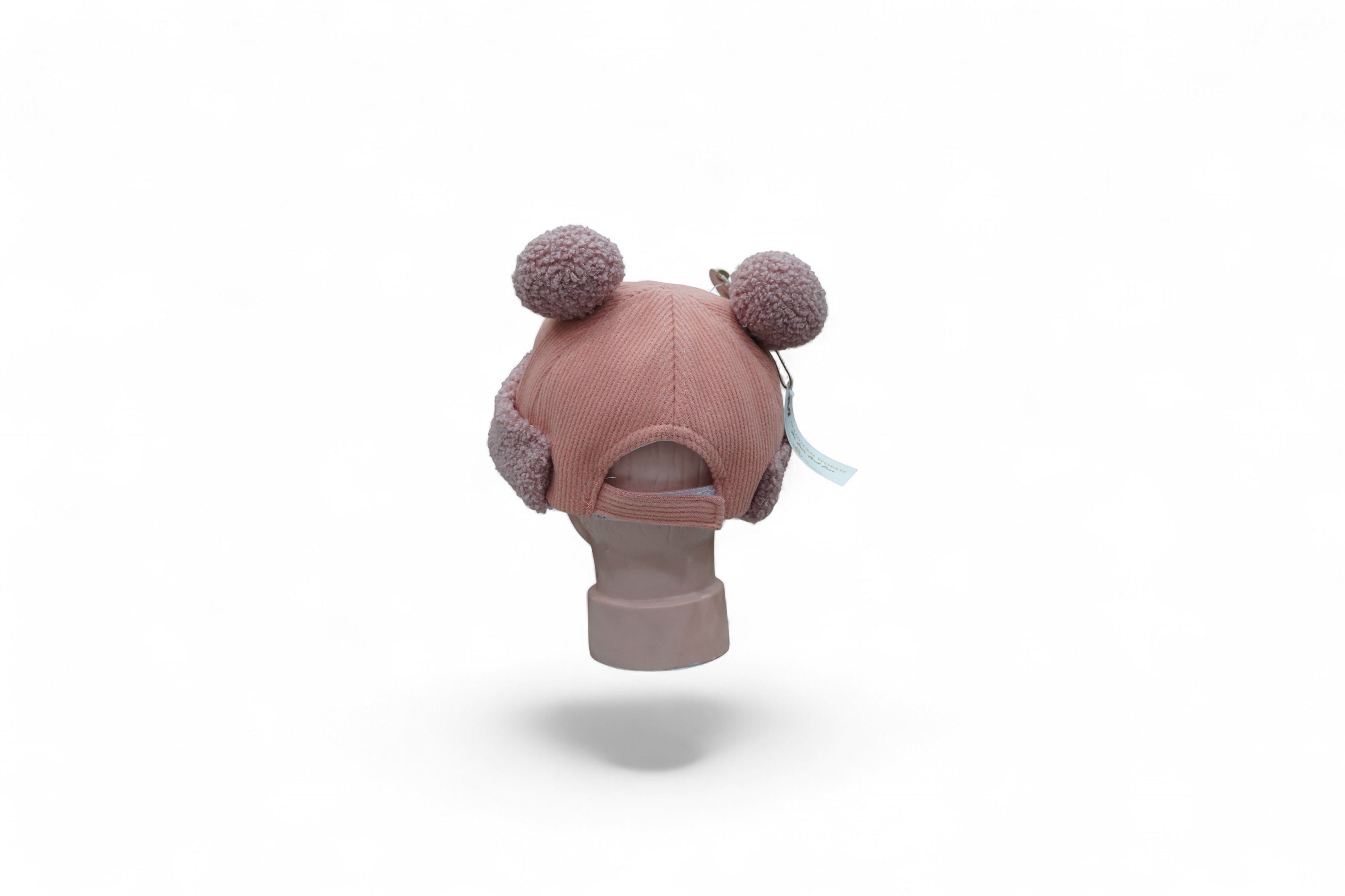 Blush Pink Teddy Ears Knit Cap with Pom-Poms for Kids
