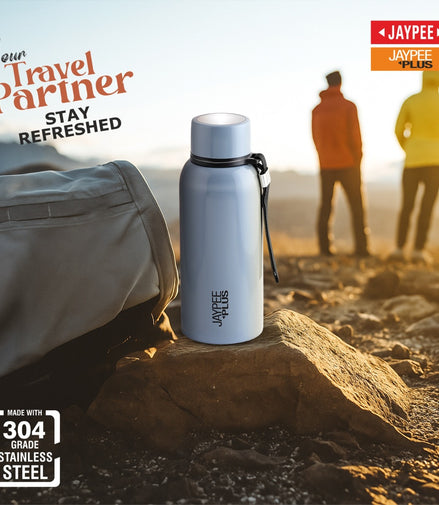 Jaypee Plus Vogue Vacuum Insulated SS Water Bottle 1000ml Light Grey