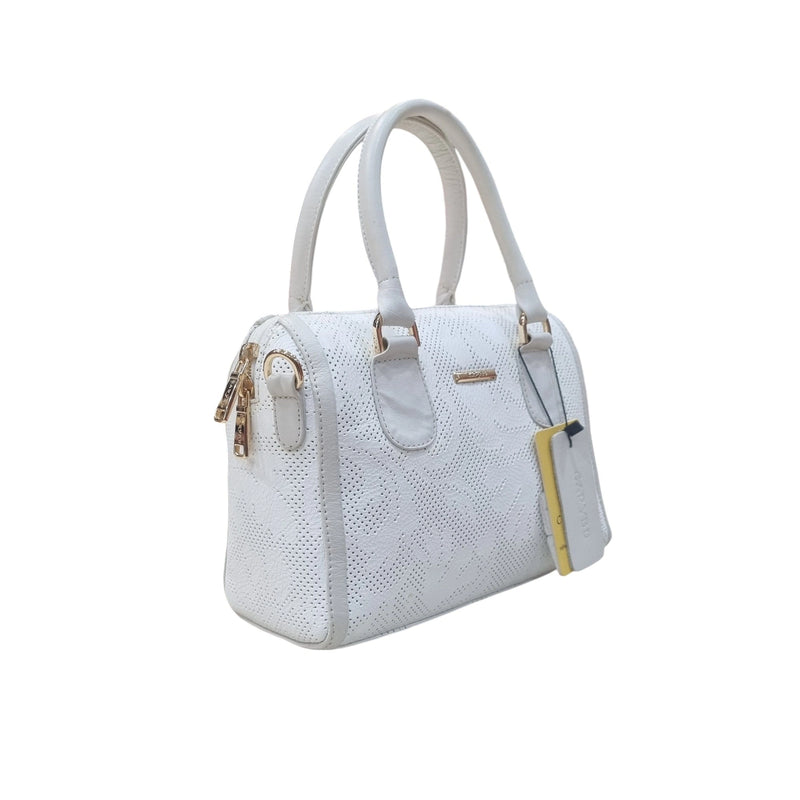 Carybu Ladies Pure Leather Handbag — White (Small)
