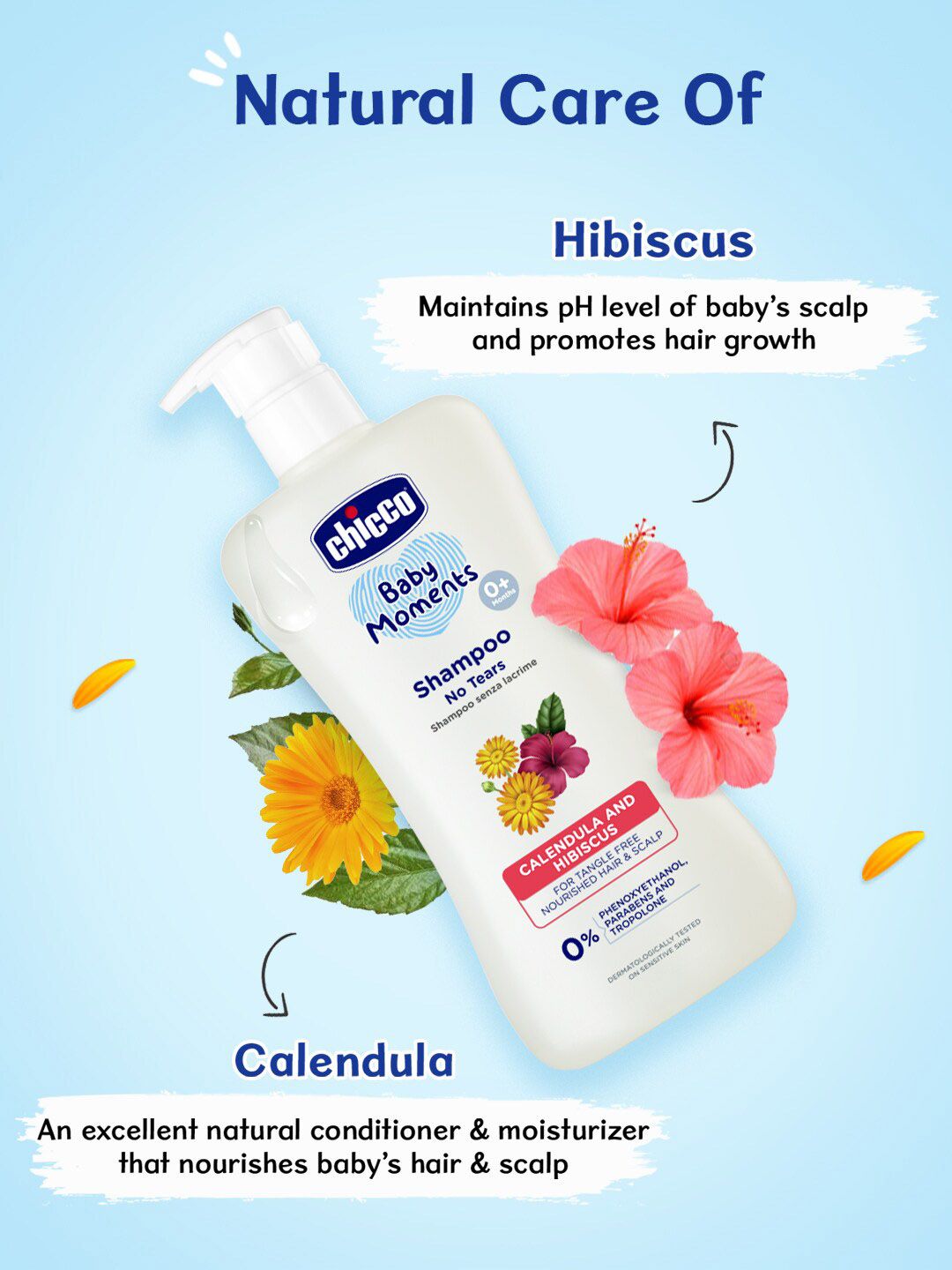 Chicco Baby Moments Shampoo for Tear-Free with Hibiscus & Calendula