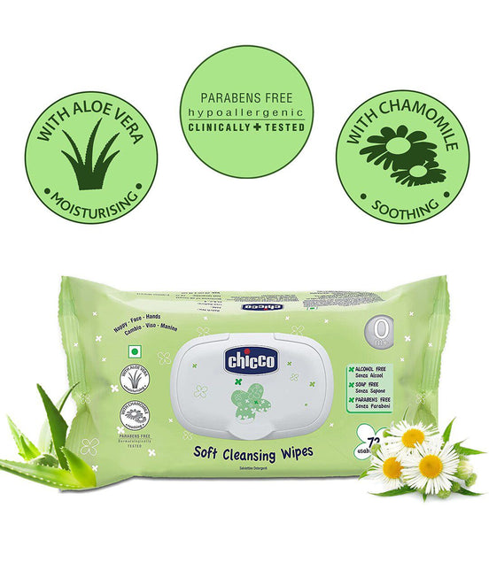 Chicco Baby Moments Soft Cleansing Wipes For Nappy Face & Hands