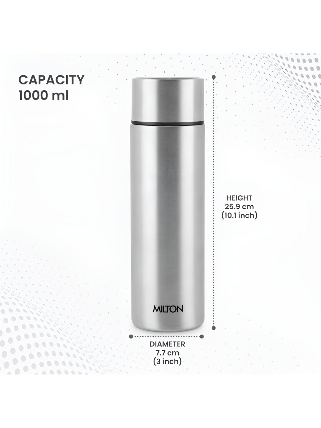 Milton Silver Glide Stainless Steel Water Bottle - 1000ml