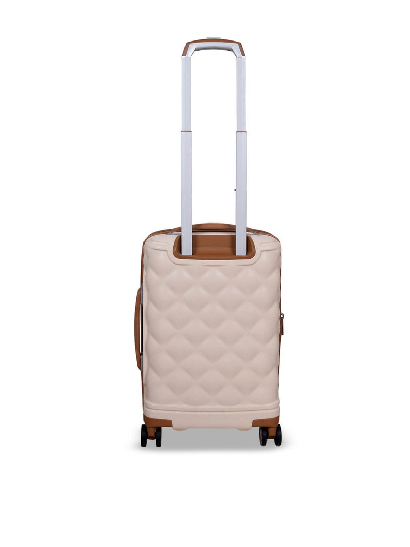 IT Luggage Indulging Cream Trolley — open interior with cross straps