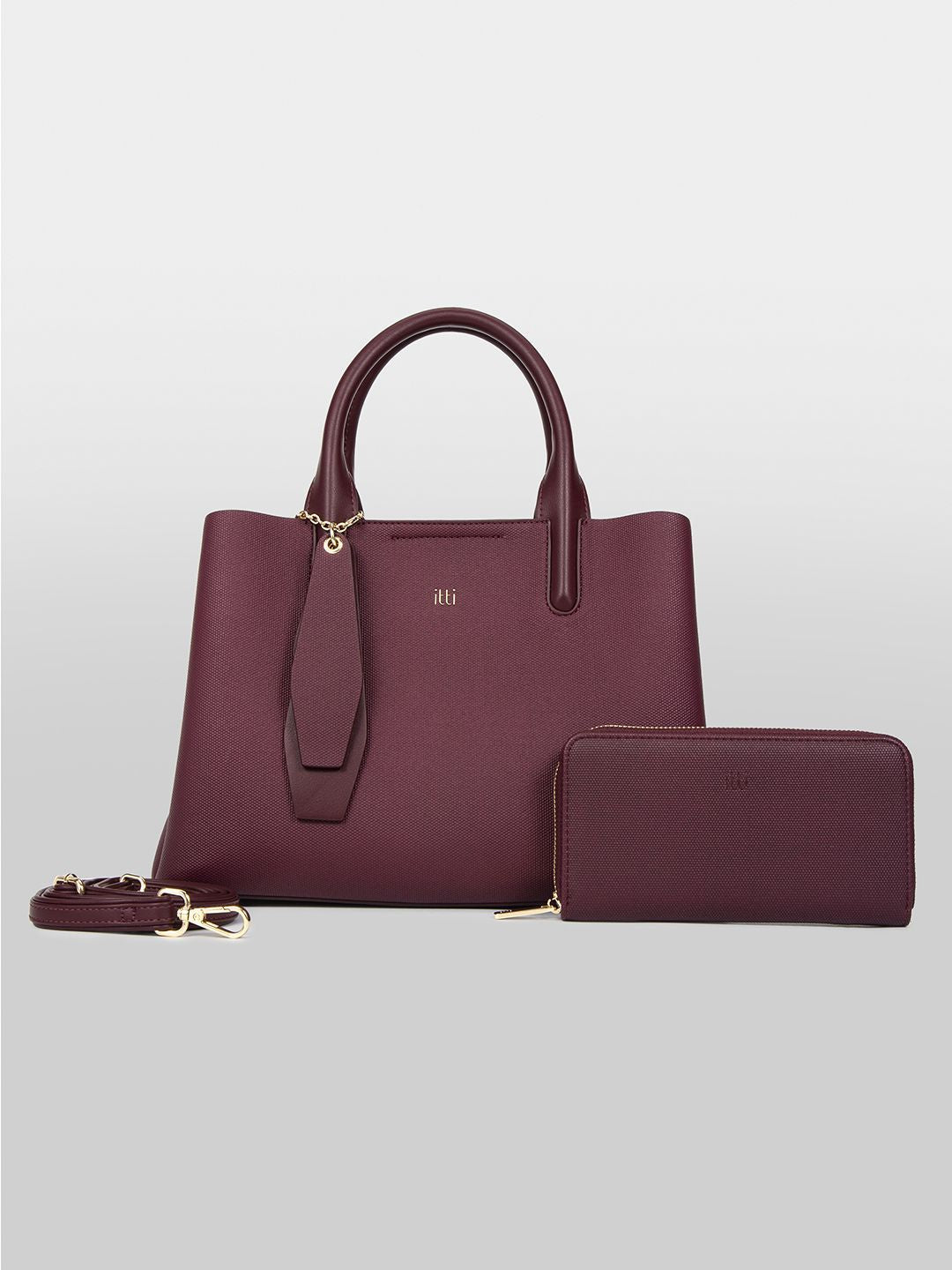 Itti Women Trapez Textured Structured Handheld Bag With Pouch