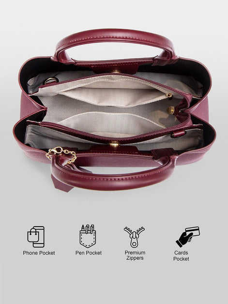 Itti Women Trapez Textured Structured Handheld Bag With Pouch