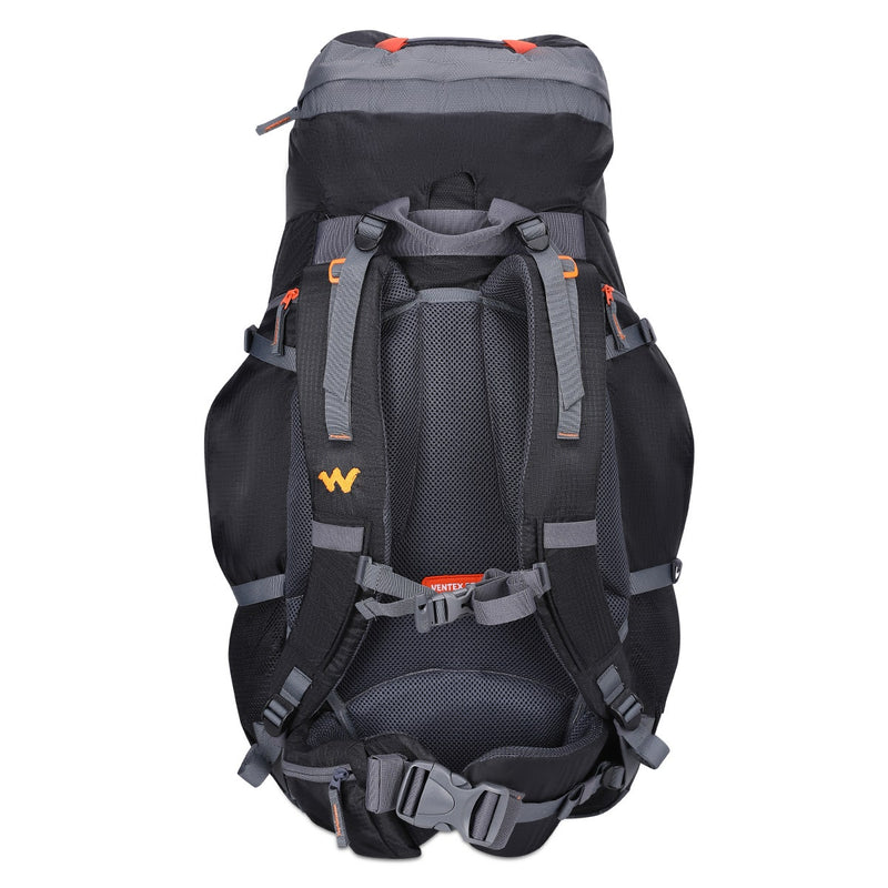 Wildcraft Trailblazer 50 L trekking rucksack in Black - back panel view