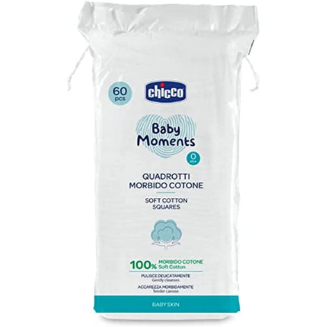 Chicco Baby Moments 100% Soft Cotton Squares (60 Pcs) for Cleaning and Baby Care