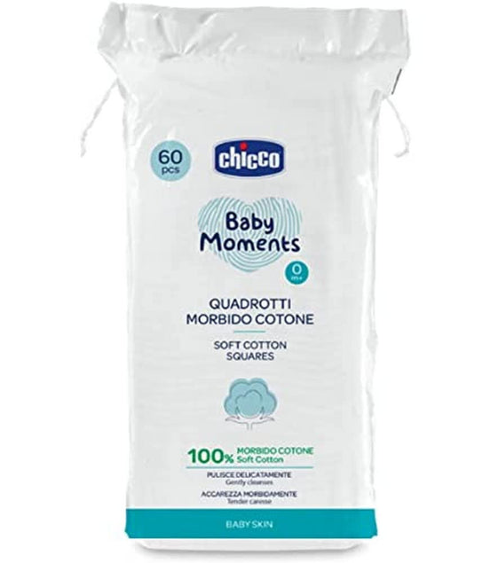Chicco Baby Moments 100% Soft Cotton Squares (60 Pcs) for Cleaning and Baby Care