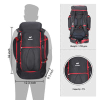 Wildcraft Verge 70 L rucksack in Black - top compartment detail