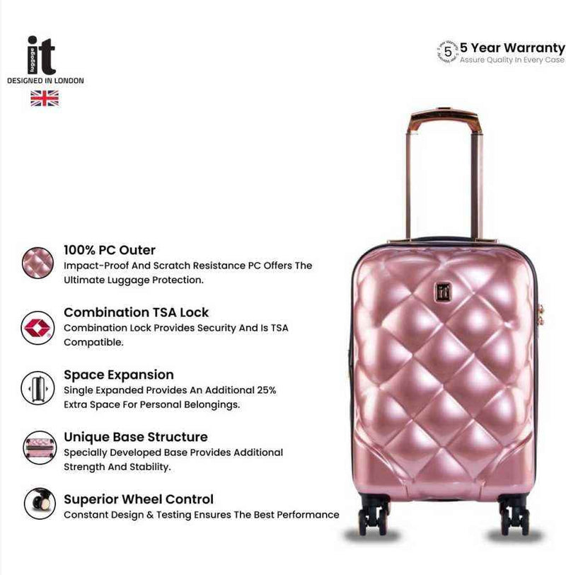 IT Luggage St. Tropez Polycarbonate Hard Trolley — Metallic Rose Gold