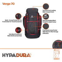 Wildcraft Verge 70 L rucksack in Black - pocket detail