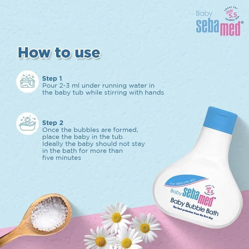 Sebamed Baby Bubble Bath 200ml — tear-free pH 5.5 with chamomile