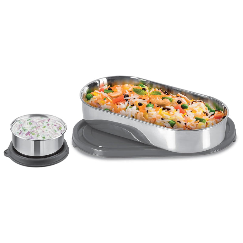 Milton Steel Refresh Tiffin with Side Container — side view