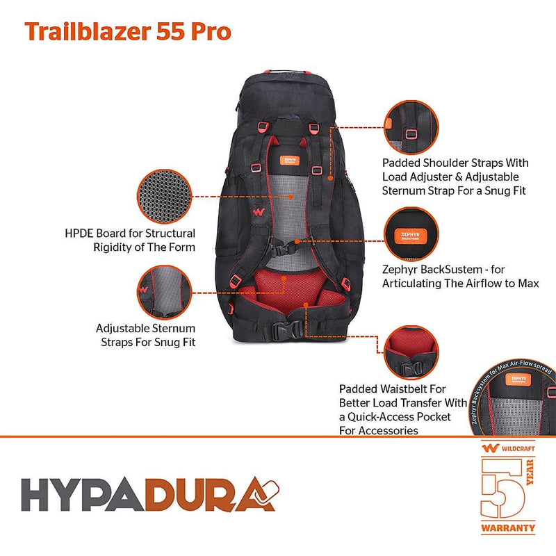 Wildcraft Trailblazer Pro 55 L trekking rucksack in Black - gear loop detail