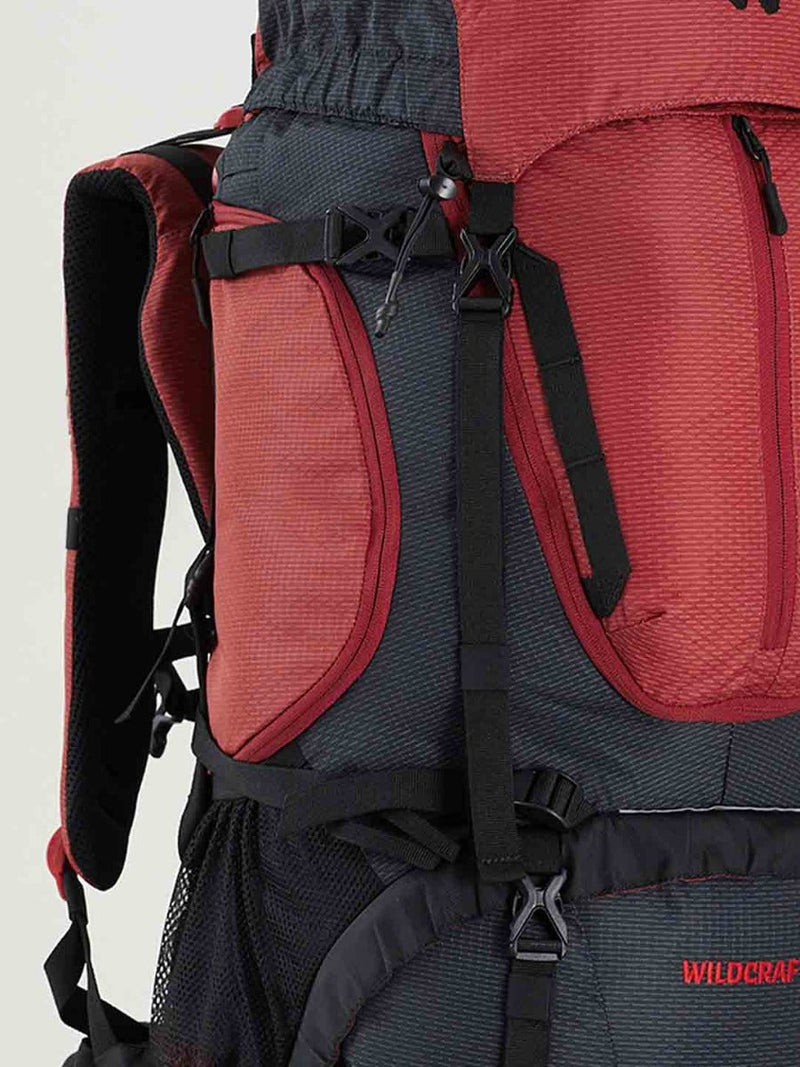 Wildcraft Gangotri 55 L rucksack in Red Black - waist padding