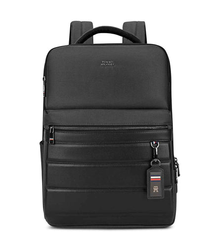 Tommy Hilfiger Bladen Water-Resistant Laptop Backpack in Black — front view