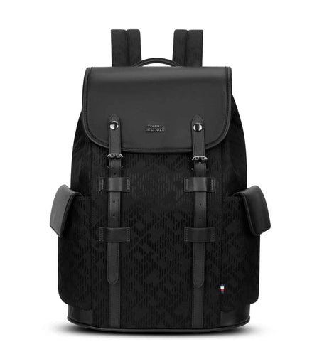 Tommy Hilfiger Alden Flap-Top Laptop Backpack in Black — front view