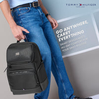 Tommy Hilfiger Rover 25L Travel Laptop Backpack in Black - angled view